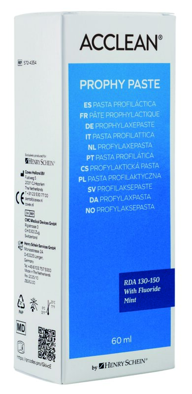 Pâte de prophylaxie - Acclean Clean avec fluor - Henry Schein - Tube de 100g - Parfum menthe