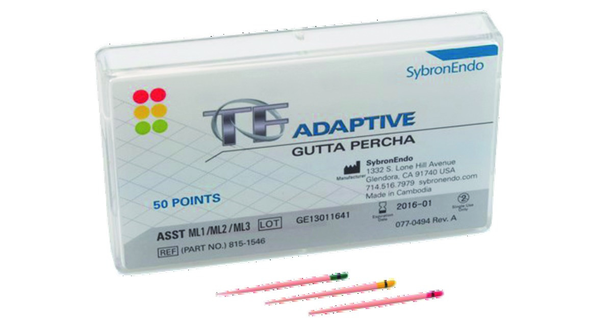 Pointes gutta TF Adaptive SYBRON ENDO- medium large - Jaune Vert Rouge - Lot de 50