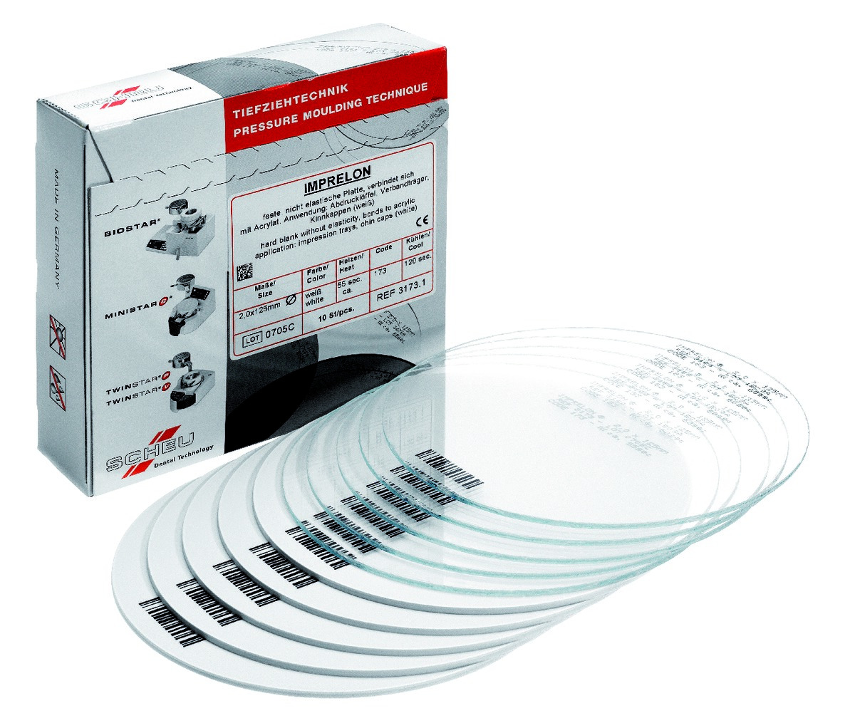 Imprelon Dures SCHEU-DENTAL - Rondes - Clair - La boîte de 10 - diam. 125 mm- ép. 3 mm  