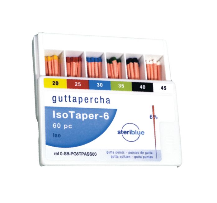 Pointes gutta Isotaper STERIBLUE - 6 % n°30 - Boîte de 60