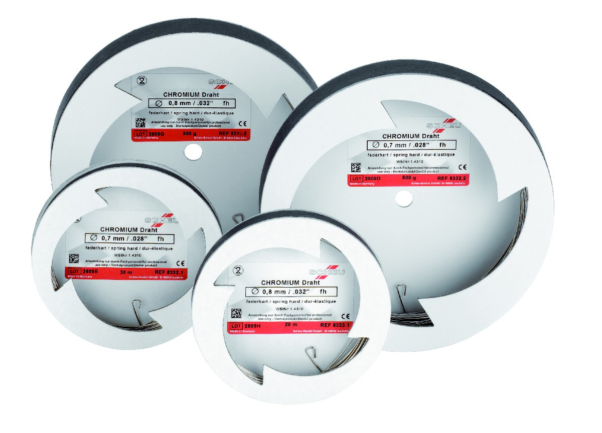 Fils Chromium SCHEU-DENTAL -  Dur élastique - Le rouleau de de 10 m - 1,20 mm Fils Chromium SCHEU-DENTAL -  Dur élastique - Le rouleau de de 10 m - 1,20 mm