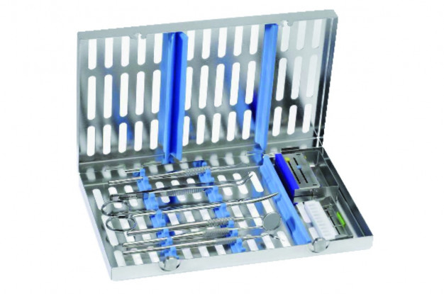 Cassette NICHROMINOX - Inox  - Mixte pour 10 instruments + espace - Bleu  Cassette NICHROMINOX - Inox  - Mixte pour 10 instruments + espace - Bleu