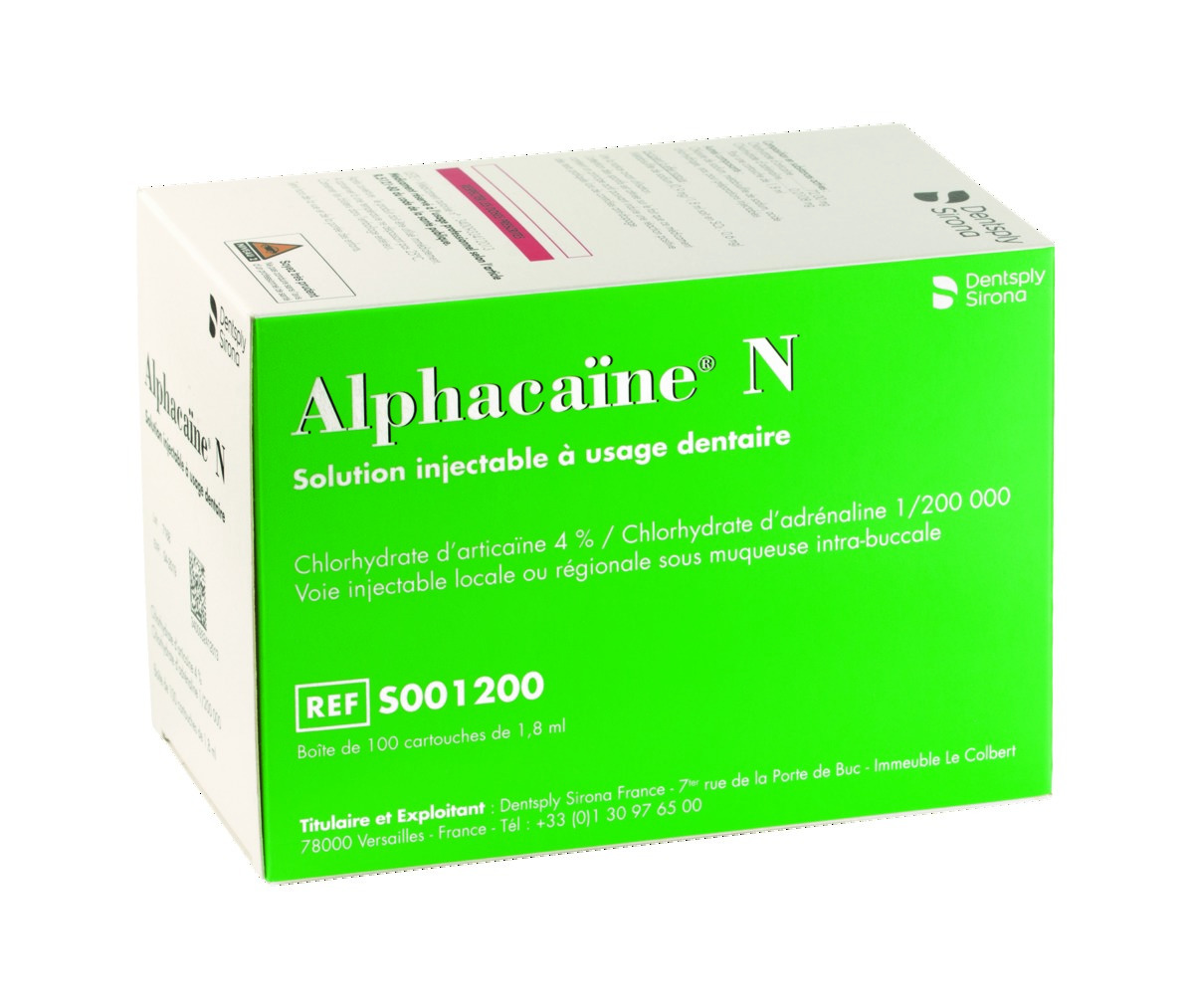 Alphacaïne N DENTSPLY SIRONA - Boîte de 100 cartouches Alphacaïne N DENTSPLY SIRONA - Boîte de 100 cartouches