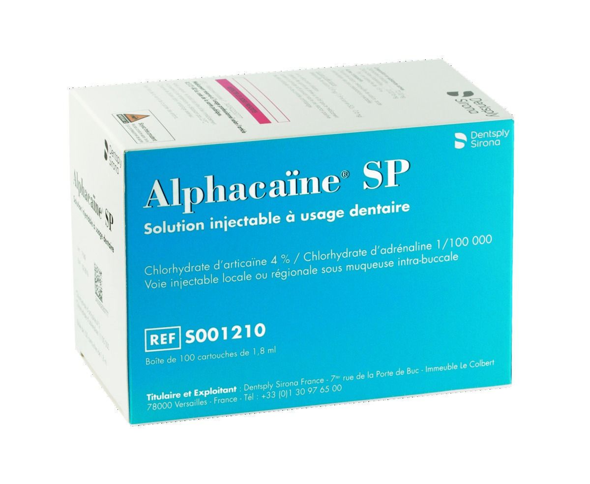 Alphacaïne SP DENTSPLY SIRONA - Boîte de 100 cartouches Alphacaïne SP DENTSPLY SIRONA - Boîte de 100 cartouches