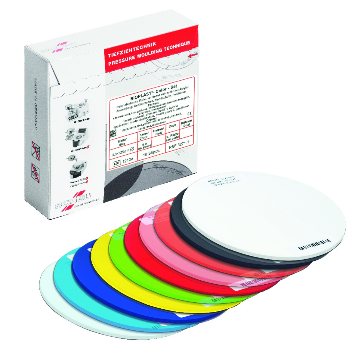 Bioplast Bleach SCHEU-DENTAL - Rondes - La boîte de 10 - diam. 125 mm - ép. 1 mm Bioplast Bleach SCHEU-DENTAL - Rondes - La boîte de 10 - diam. 125 mm - ép. 1 mm