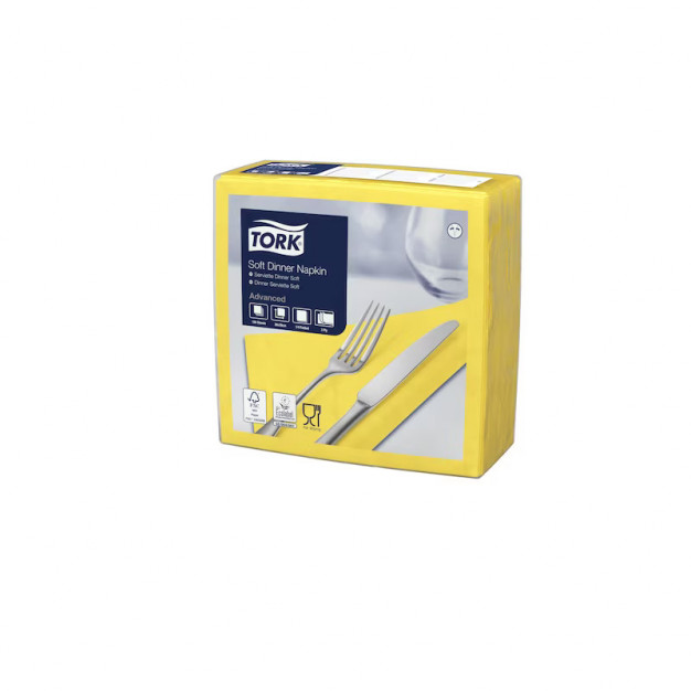 Serviettes TORK - 39x39 Jaunes 3 Plis - Lot de 100 Serviettes TORK - 39x39 Jaunes 3 Plis - Lot de 100