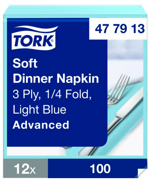 Serviettes TORK - 39x39 - Bleu Ciel 3 Plis - Lot de 100 Serviettes TORK - 39x39 - Bleu Ciel 3 Plis - Lot de 100