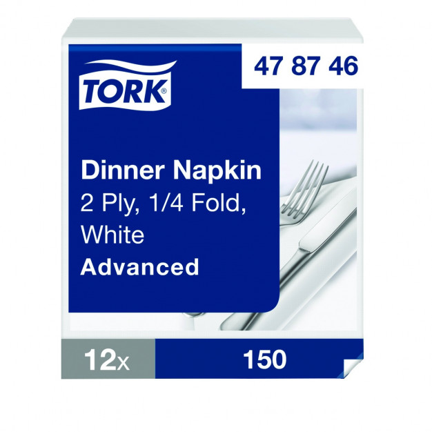 Serviettes TORK - 39x39 - Blanches 2 Plis - Lot de 150 Serviettes TORK - 39x39 - Blanches 2 Plis - Lot de 150