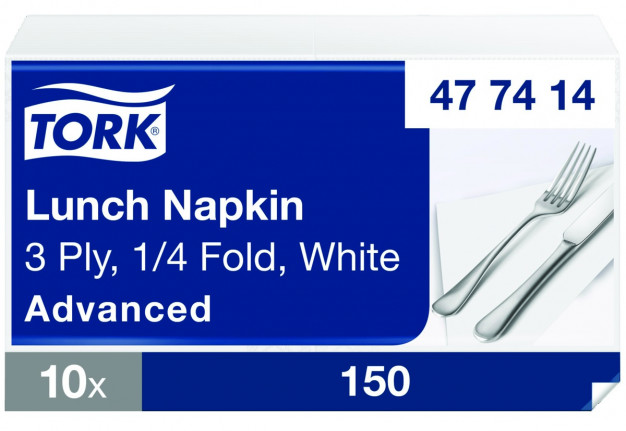 Serviettes TORK - 33x33 - Blanches 3 Plis - Lot de 150 Serviettes TORK - 33x33 - Blanches 3 Plis - Lot de 150