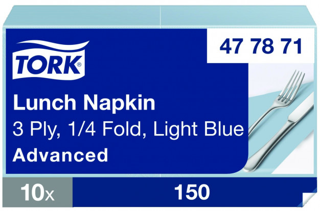 Serviettes TORK - 33x33 - Bleues 3 Plis - Lot de 150 Serviettes TORK - 33x33 - Bleues 3 Plis - Lot de 150