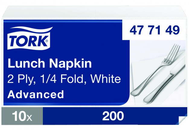 Serviettes TORK - 33x33 - Blanches 2 Plis - Lot de 200 Serviettes TORK - 33x33 - Blanches 2 Plis - Lot de 200