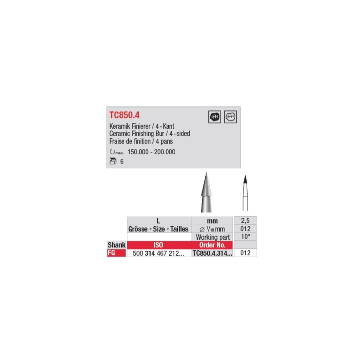 Fraise tungstène EDENTA - TC850.4 FG - La boîte de 5