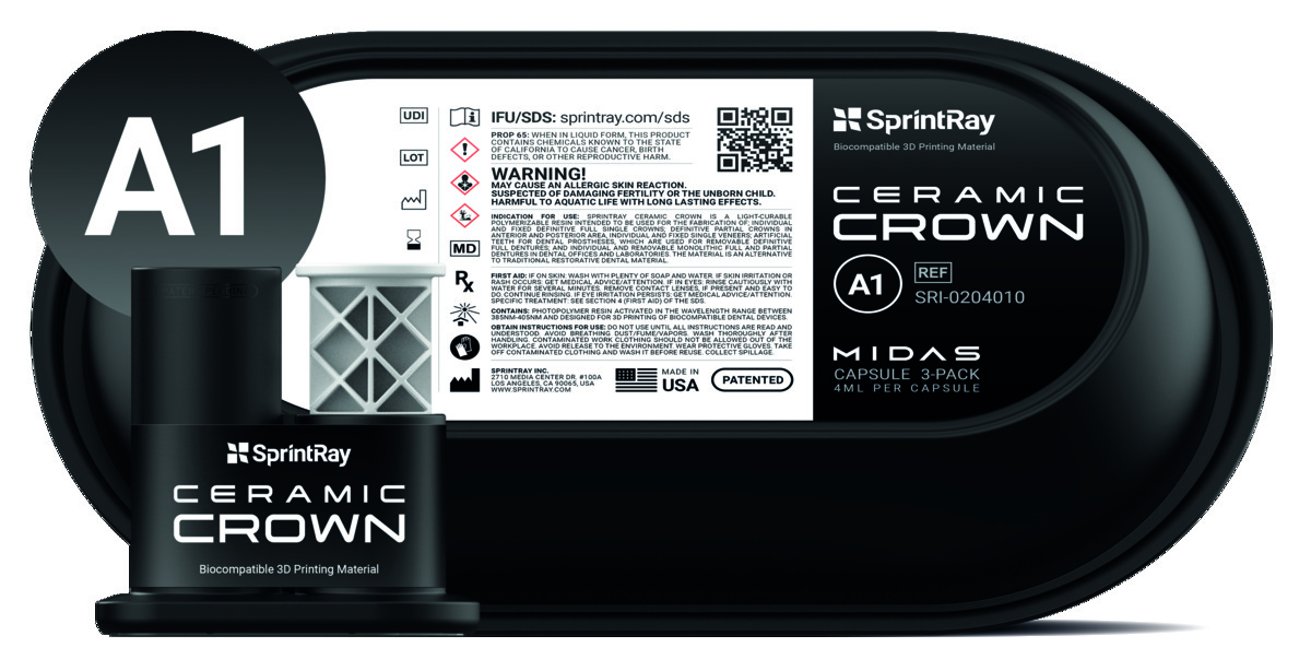 Capsules de résine SprintRay Ceramic Crown Midas A1 (x3)
