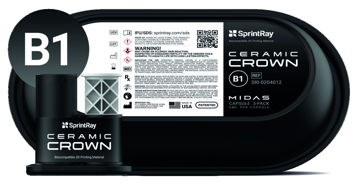 Capsules de résines Midas Ceramic Crown - SprintRay B1 (x3)