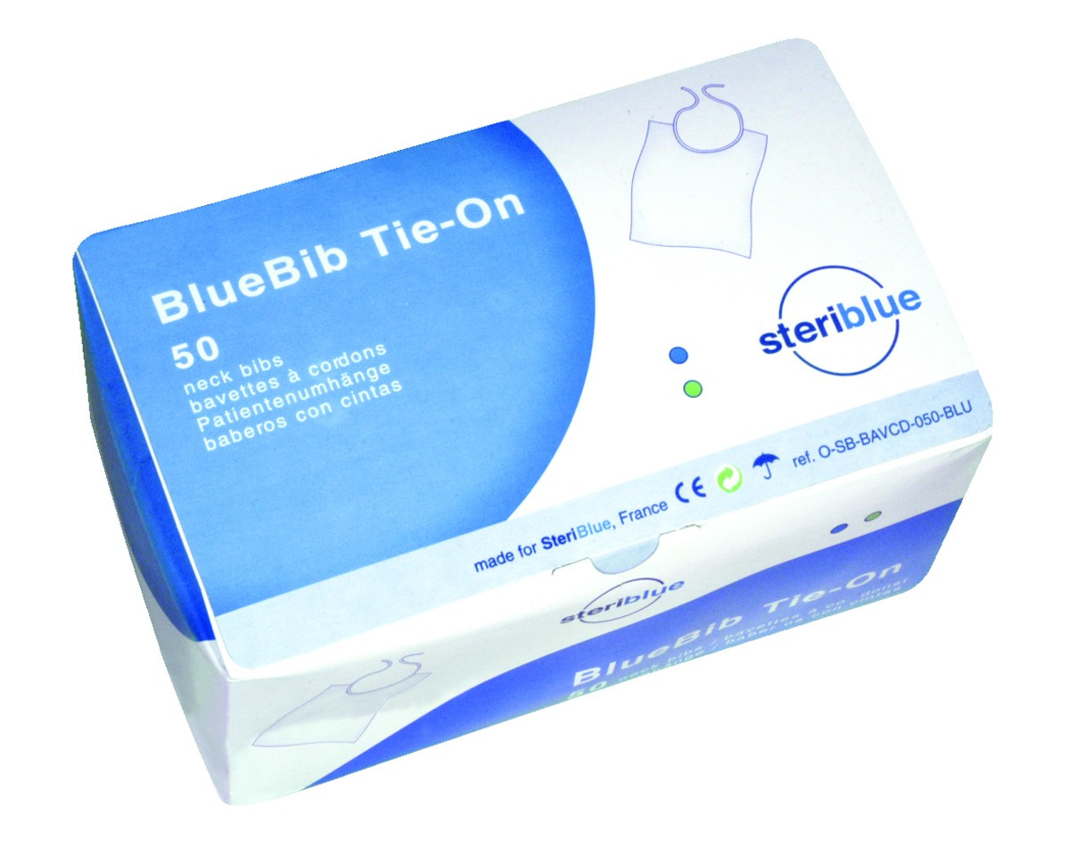 Bavettes Bluebib Tie-On STERIBLUE - Bleu - Boîte de 50 Bavettes Bluebib Tie-On STERIBLUE - Bleu - Boîte de 50