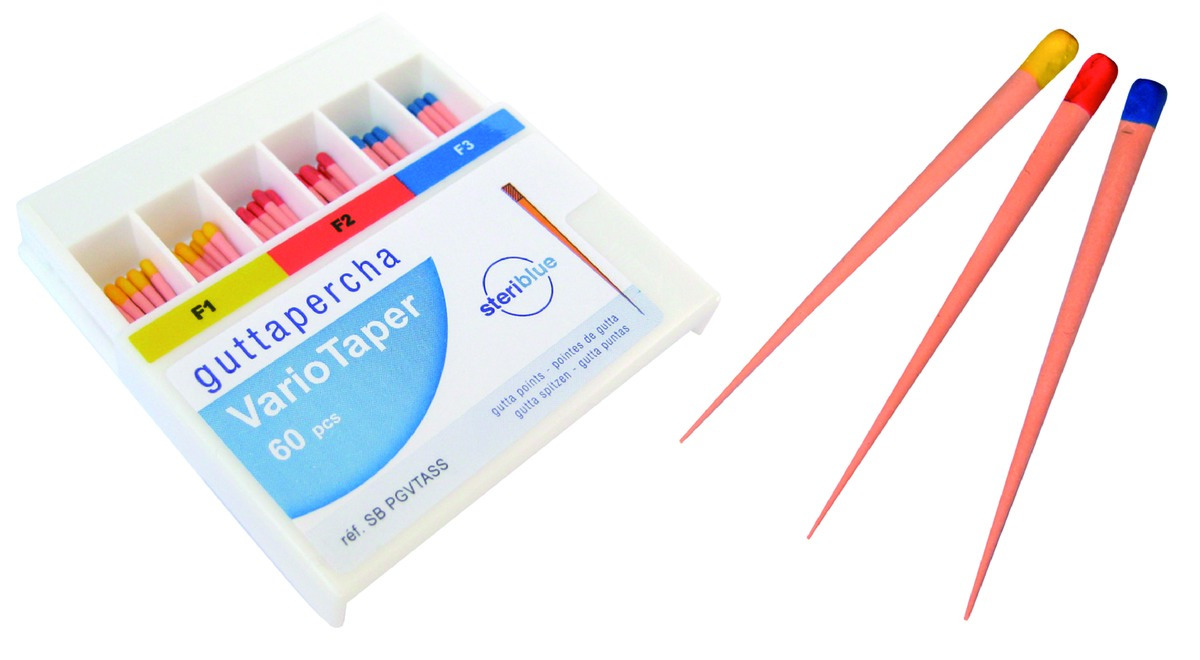 Pointes Gutta Variotaper STERIBLUE - F3 - Boîte de 60 Pointes Gutta Variotaper STERIBLUE - F3 - Boîte de 60