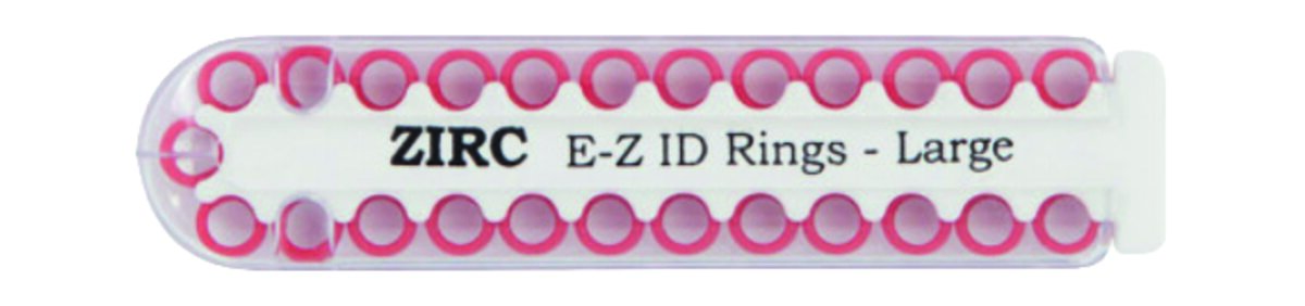 Anneaux E-Z ID grands 6 mm – 25 pcs – Rouge – Codage couleur instruments Ø 5,1-8,6 mm – Silicone flexible autoclavable, évite mélanges