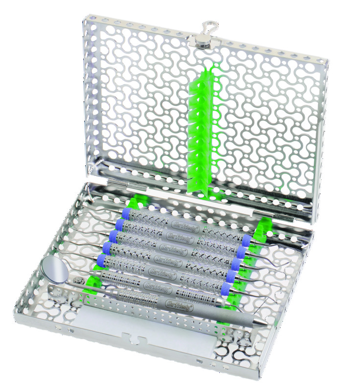 Cassette IMS HU FRIEDY - 1/2DIN - 8 instruments - Vert  Cassette IMS HU FRIEDY - 1/2DIN - 8 instruments - Vert