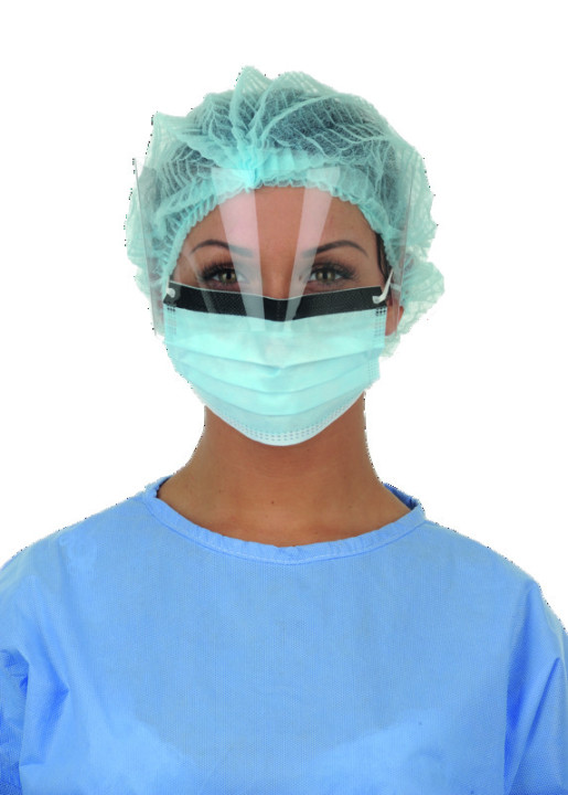 Masque élastique bleu avec visière - boite de 25 - Medistock  Masque élastique bleu avec visière - boite de 25 - Medistock