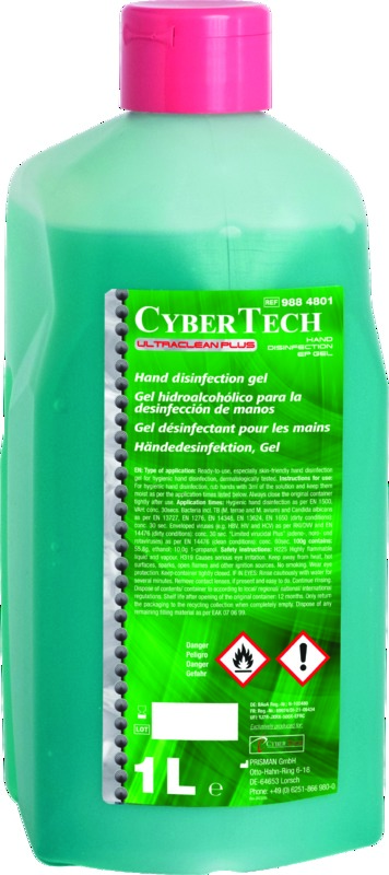 Ultra Clean Plus Désinfectant main EP Gel 1L - CYBERTECH Ultra Clean Plus Désinfectant main EP Gel 1L - CYBERTECH